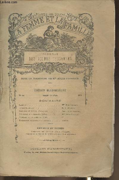 La Femme et la famille - Journal des jeunes personnes n16- Samedi 15 avril 1876
