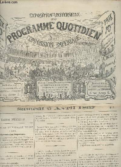 Programme quotidien du Samedi 6 Avril 1867 de l'Exposition universelle autoris par la commission paritaire