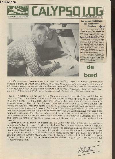 Calypso Log n19- Novembre 1983-Sommaire: Journal de bord- Le vent du large- Gibraltar: un dtroit  protger- Tlex du Moulin  vent- Le 