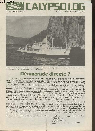 Calypso Log n8- Novembre 1982-Sommaire: Dmocratie directe?- La Calypso de Terre-neuve aux Grands Lacs- Dans la rserve de Pacaya- nuclaire: le point sur Flamanville et La Hague- etc.