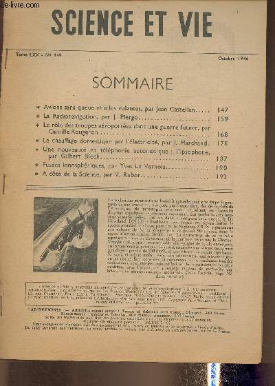 Extrait Science et vie Tome LXX n349- Octobre 1946- Avions sans queue et ailes volantes