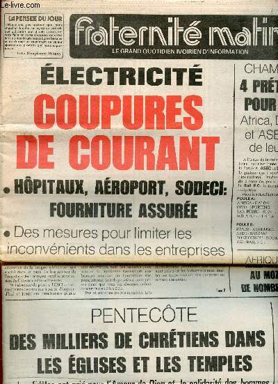 Fraternit Matin n5577, 24 mai 1983 : Electricit : coupures de courant. Enseignement technique : journes 