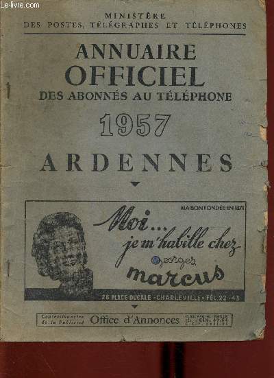 Annuaire officiel des abonns au tlphone 1957 : Ardennes