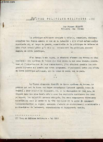 Notre Politique Militaire (Revue de Dfense Nationale, mai 1963)