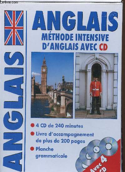 Anglais. Mthode intensive d'anglais avec CD. 4 CD de 240 minutes, livre d'accompagnement de plus de 200 pages, planche grammaticale