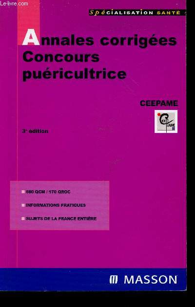 Annales corriges Concours puricultrice (Collection 