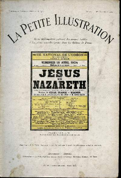 La petite illustration N217 du 1er novembre 1924 Th. National de l'Odon vendredi 18 avril 1924 Jsus de nazareth Pice en 3 actes et 8 tableaux
