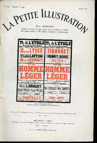 La petite illustration 245 Thtre N144 du 6 juin 1925 Thtre de l'toile Un homme lger comdie en 3 actes