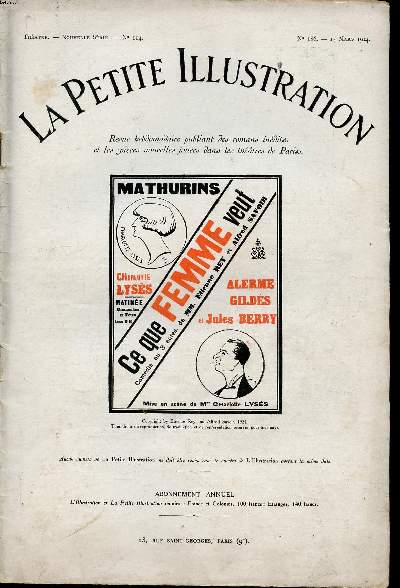 La petite illustration N186 du 15 mars 1924 Ce que femme veut ... Comdie en 3 actes