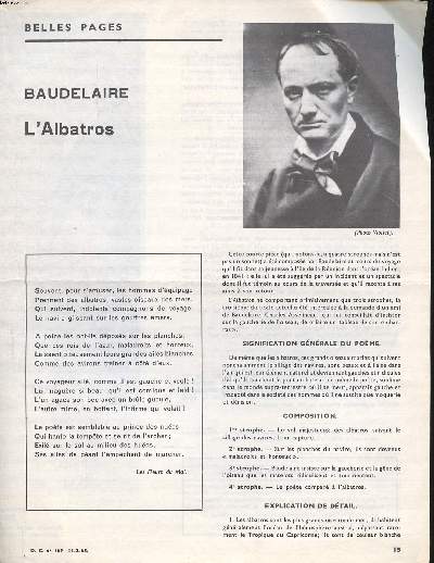 Belles pages Baudelaire L'albatros Extrait de D.C. N169 du 11-3-65