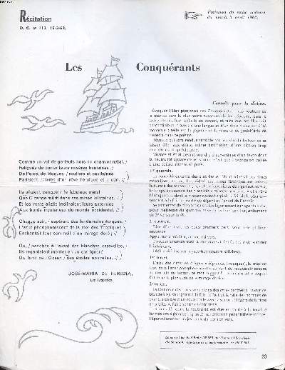 Récitation Les conquérants Extrait de D.C. N°112 du 15-3-1962