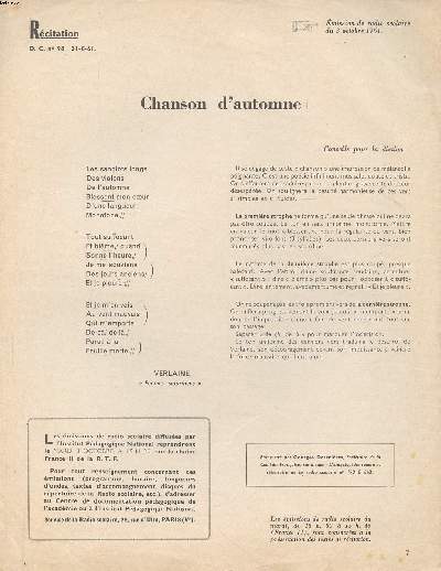 Rcitation CHanson d'automne Extrait du D.C. N 98 du 31-8-61