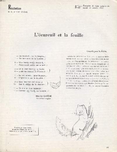 Rcitation L'cureuil et la famille Ewxtrait du D.C. N119 du 27-9-62