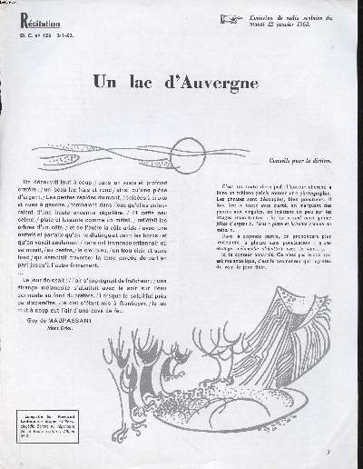 Rcitation Un lac d'Auvergne Extrait du D.C. N126 du 3-1-63