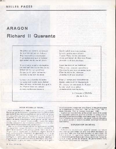 Belles Pages Aragon Richard II Quarante Extrait du D.C. N173 du 20-5-65