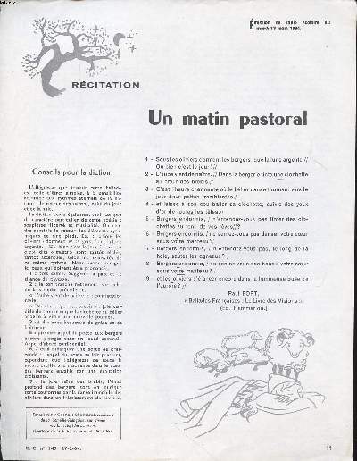 Rcitation Un matin pastoral Extrait du D.C. N149 du 27-2-64