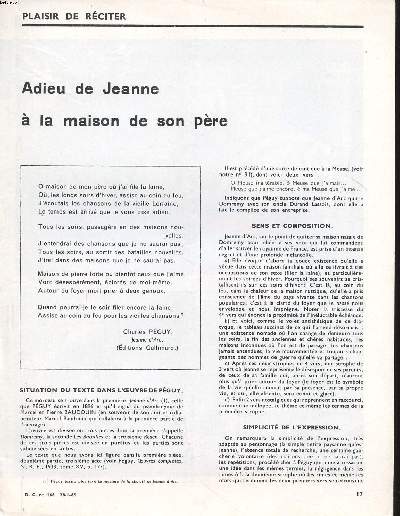 Plaisirs de rciter Adieu de Jeanne  la maison de son pre Extrait du D.C. N166 du 28/1/65