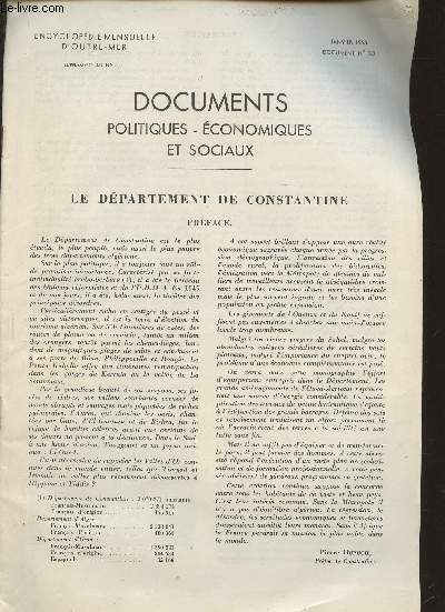 Documents politiques, conomiques et sociaux, encyclopdie mensuelle d'Outre-mer- Docuement n33 Janvier 1955: Le dpartement de Constantine