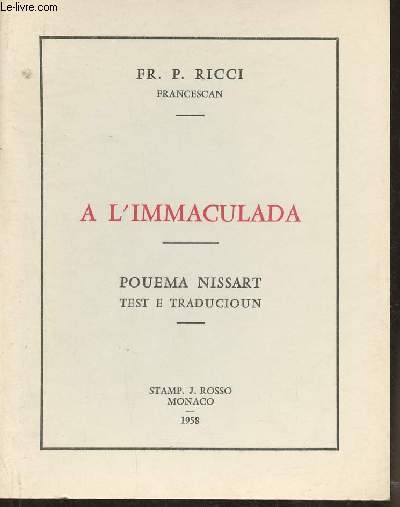 A l'immaculada- Pouema Nissart test e traducioun