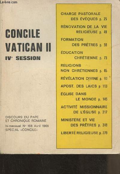 Discours du Pape et chronique Romaine n168- Avril 1966- Spcial 