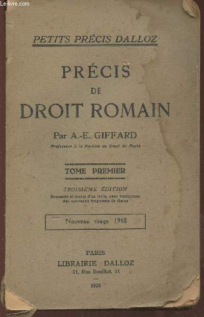 Prcis de droit Romain Tome I (Collection 
