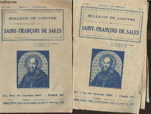 Bulletin de l'oeuvre de Saint-Franois de Sales- 77me anne- n11-12- Novembre-Dcembre 1936 (2 volumes)