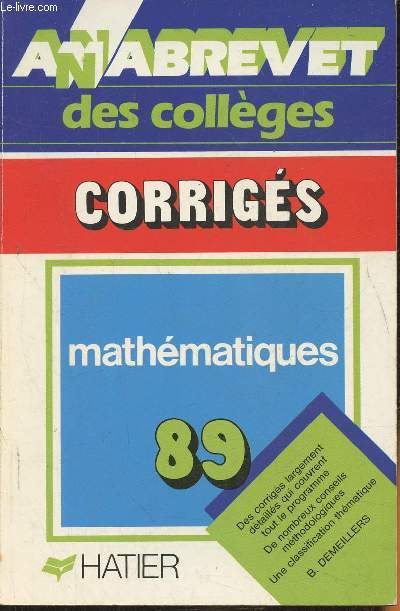 Brevet Mathmatiques- Corrigs- Anabrevet 89