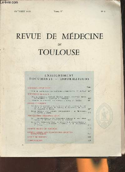 Revue de mdecine de Toulouse Tome VI, n8- Octobre 1970