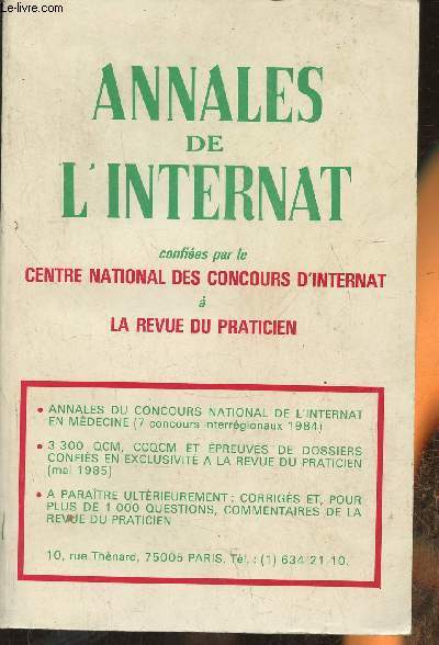 Annales de l'internat- Annales officielles Concours C- 1984, internat en mdecine