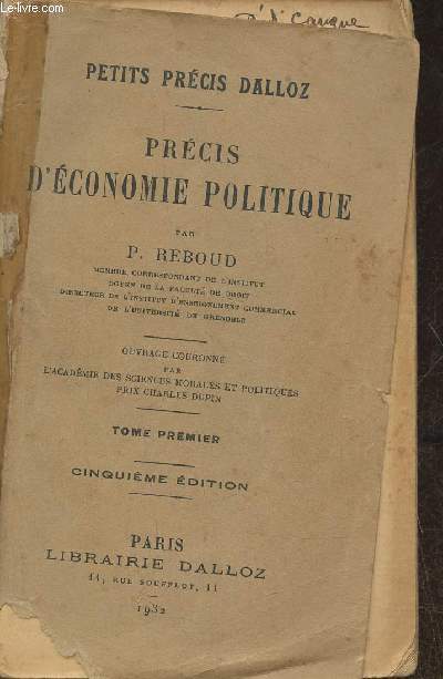 Prcis d'conomie politique Tome I