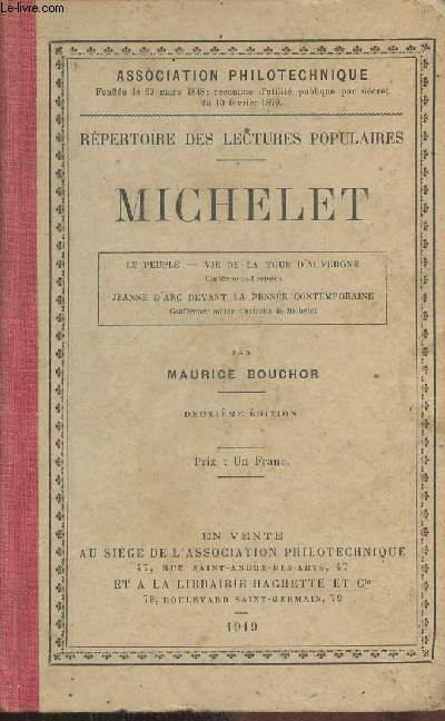 Rpertoire des lectures populaires- Michelet- Le peuple, vie de la Tour d'Auvergne- Jeanne d'Arc devant la pense contemporaine