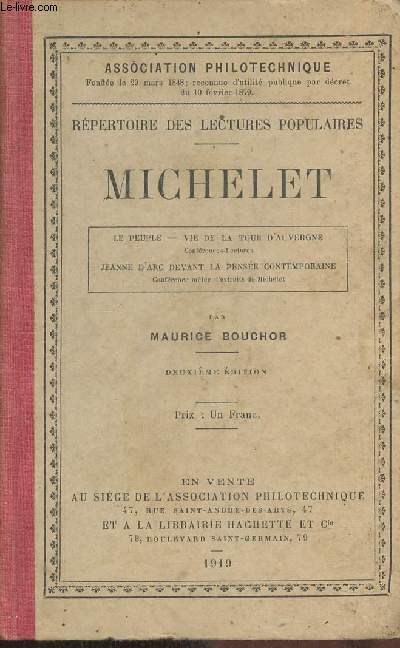 Rpertoire des lectures populaires- Michelet- Le peuple, vie de la Tour d'Auvergne- Jeanne d'Arc devant la pense contemporaine