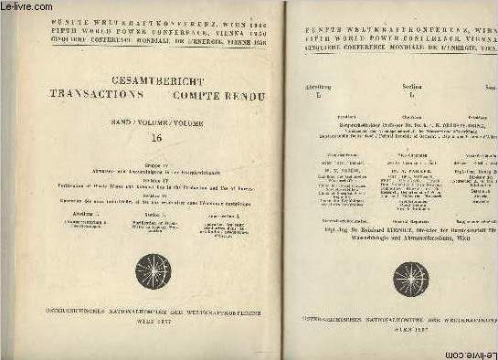 Cinquime conference mondiale de l'nergie, Vienne 1956- Volume 16
