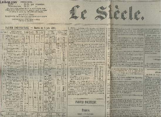 Le sicle n8111- 22e anne- Jeudi 4 juin 1857-Sommaire: Partie commerciale: Bourse du 3 juin 1857- Partie politique: France- Tlgraphe priv- Affaire de Naples- Bulletin de l'extrieur- La raction catholique en Hongrie- Partie littraire-etc.