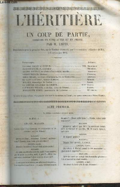 L'hritire ou Un coup de partie- Comdie en 5 actes et en prose