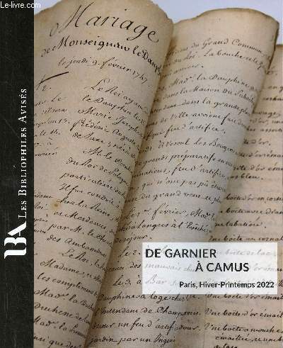 Catalogue de ventes de Livres avec les prix - Les bibliophiles Aviss de Garnier  Camus Paris hivers Printemps 2022