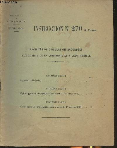 Instruction n270 (2e tirage) Facilits de circulation accordes aux agents de la compagnie et  leur famille