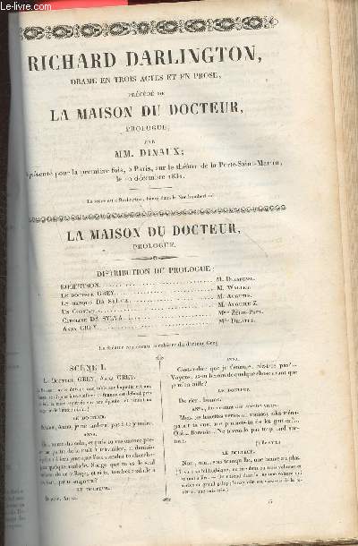 Richard Darlington- drame en trois actes et en prose- Prcd de La maison du docteur