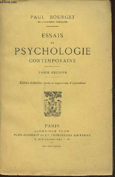 Essais de psychologie contemporaine Tome second