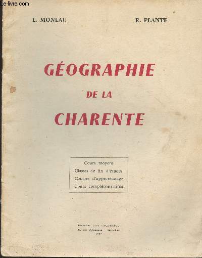 Gographie de la Charente- Cours moyens, Classes de fin d'tudes, centres d'apprentissage, cours complmentaires