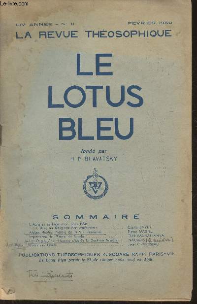Le lotus bleu, la revue thosophique- LIVe Anne, n11- Fvrier 1950