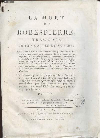 La mort de Robespierre- tragédie en trois actes et en vers (Photocopié)