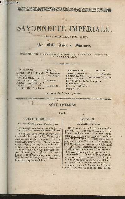 La savonnette Impriale, Comdie-Vaudeville en deux actes