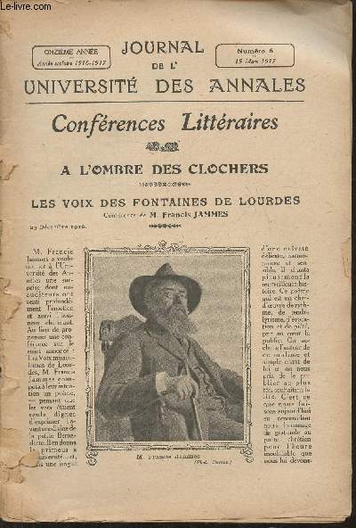 Journal de l'universit des annales n6- 15 mars 1917- Confrences littraires-  l'ombre des clochers- La voix des Fontaines de Lourdes