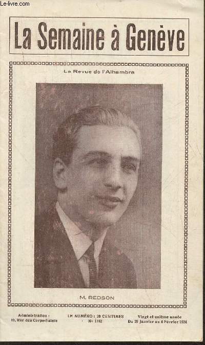 La semane  Gnve, la revue de l'Alhambra- n1182- 21me anne du 29 janvier au 4 fvrier 1924