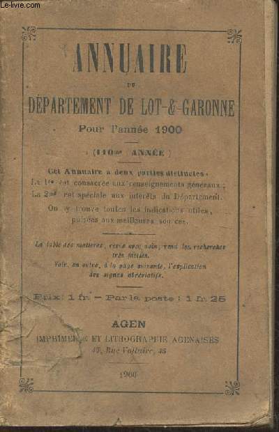 Annuaire du Dpartement de Lot-&-Garonne pour l'anne 1900