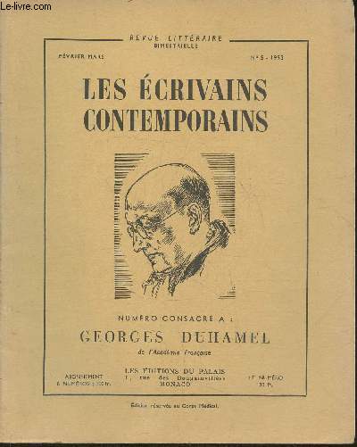 Les crivains contemporains n5- Fvrier-Mars 1953- Georges Duhamel