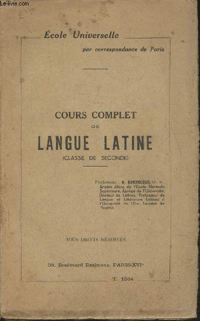 Cours complet de langue latine (classe de seconde)