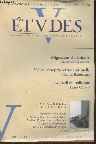 Etudes, revue de culture contemporaine n4146 (Tome 141, n6)- Juin 2011-Sommaire: L'accident nuclaire 