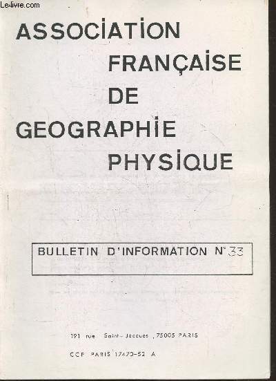 Bulletin d'information de l'Association franaise de gographie physique n33